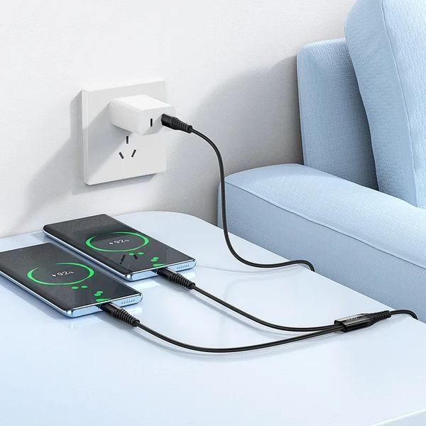 Кабель HOCO X123 Victory 2-in-1 charging cable(C to C+C) Black 6942007663595 фото