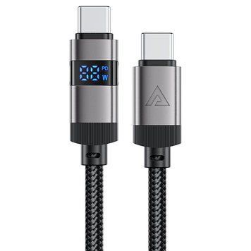 Кабель ACEFAST C15-03 USB-C to USB-C zinc alloy digital display braided charging data cable Black 6974316283720 фото