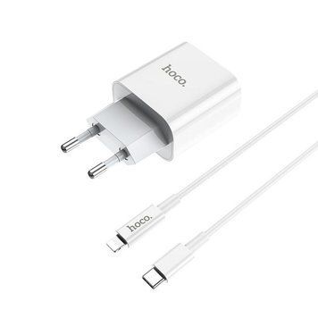 Сетевое зарядное устройство HOCO C76A Plus Speed Youd PD20W charger set(C to iP) White 6931474746924 фото
