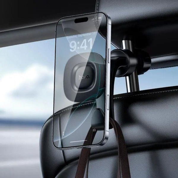 Автотримач для телефона HOCO H99 Crown magnetic car holder(headrest) black metal gray 6942007673624 фото