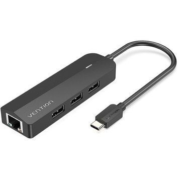 USB-хаб Vention USB-C to USB 3.0*3/RJ45/Micro-B HUB 0.15M Black ABS Type TGPBB фото
