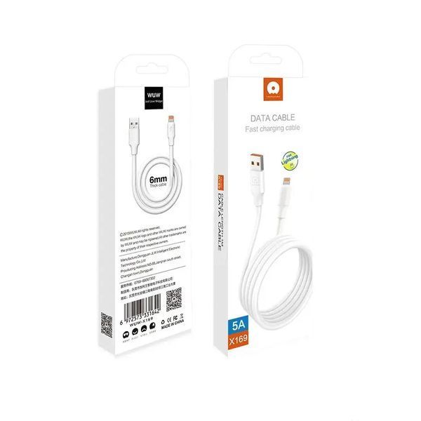 Кабель WUW-X169 USB Lightning 5А White 6972573331628 фото