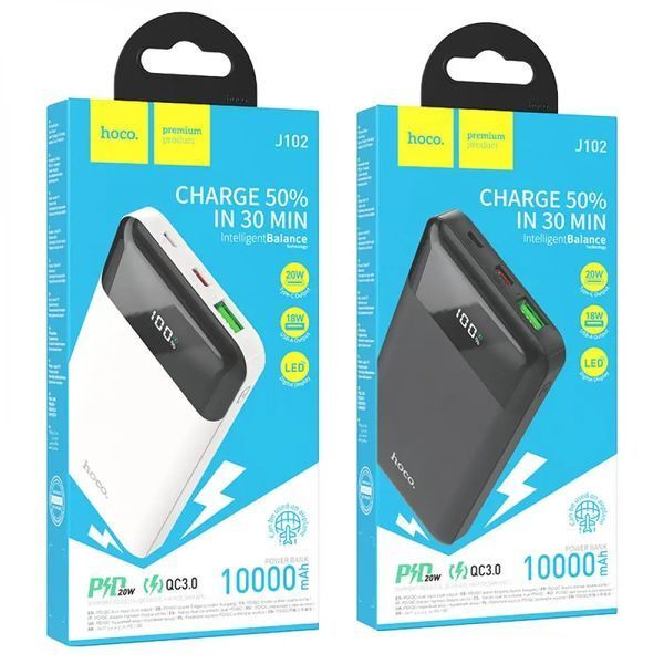 Зовнішній акумулятор HOCO J102 Cool figure PD20W+QC3.0 power bank(10000mAh) Black 6931474783608 фото