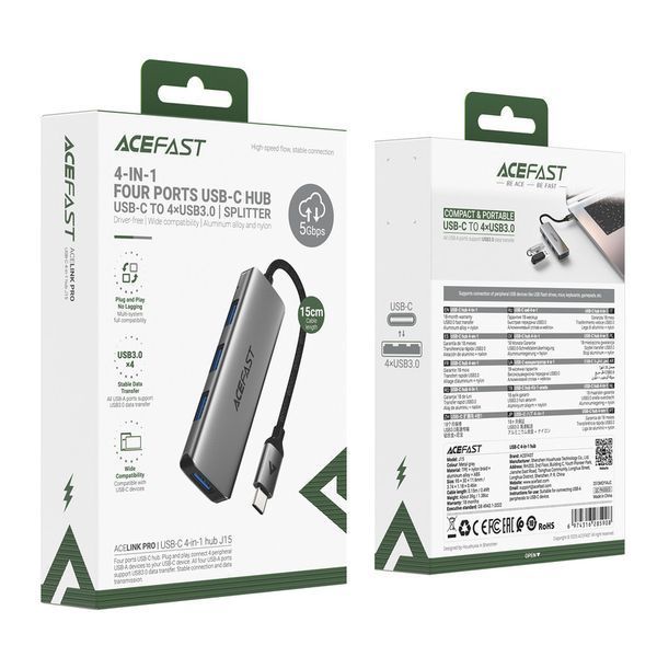 USB-хаб ACEFAST J15 USB-C 4-in-1 HUB Metal Gray 6974316285908 фото
