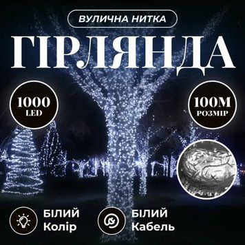 Гірлянда Нитка вулична 1000 LED 100 м біла, Білий CF1000L100MWW CF1000L100MWW фото