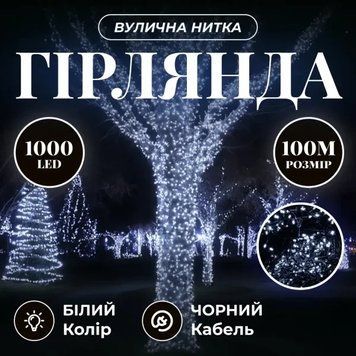 Гірлянда вулична 100 м 1000 LED чорний провід, Білий CF1000L100MBW CF1000L100MBW фото