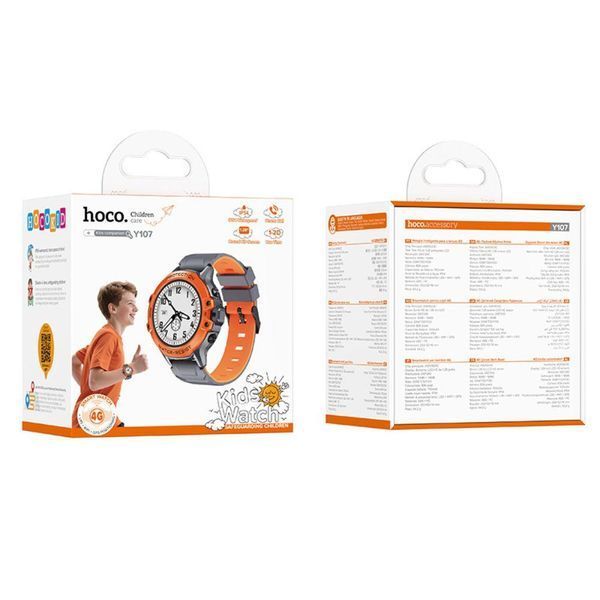 Дитячий смарт-годинник HOCO Y107 4G 32mm. 700 mAh. IP54. children phone watch orange 6942007666060 фото
