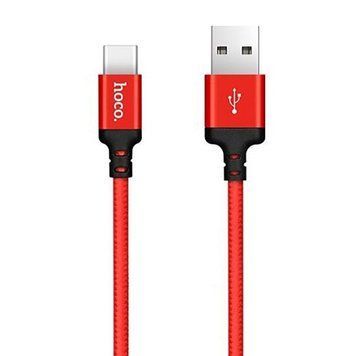 Кабель HOCO X14 USB to Type-C 3A, 1m, nylon, aluminum connectors, Black-Red 6957531062875 фото