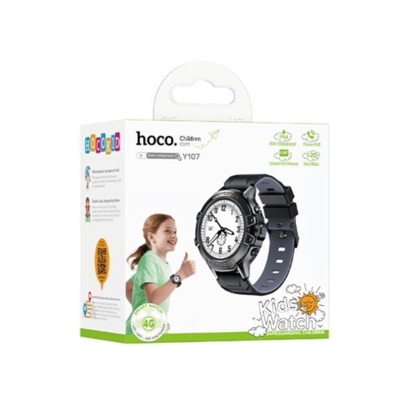 Дитячий смарт-годинник HOCO Y107 4G 32mm. 700 mAh. IP54. children phone watch black 6942007666053 фото