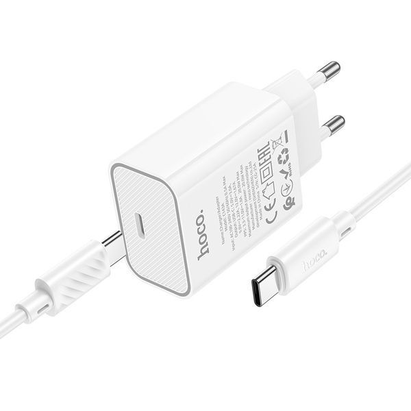 Мережевий зарядний пристрій з кабелем HOCO C143A Benefit single port PD20W charger set(C to C) White 6942007652087 фото