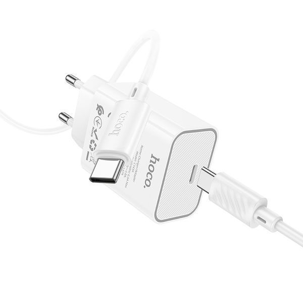 Мережевий зарядний пристрій з кабелем HOCO C143A Benefit single port PD20W charger set(C to C) White 6942007652087 фото