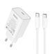 Мережевий зарядний пристрій з кабелем HOCO C143A Benefit single port PD20W charger set(C to C) White 6942007652087 фото 1