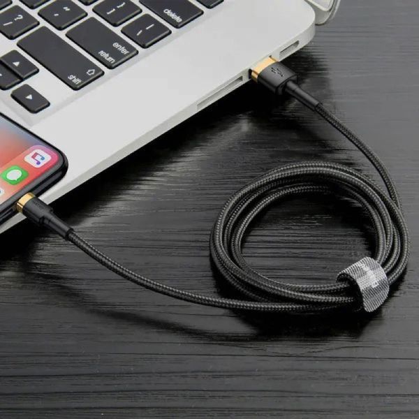 Кабель Baseus Cafule Cable USB For Lightning 2.4A 1m Gold+Black CALKLF-BV1 фото