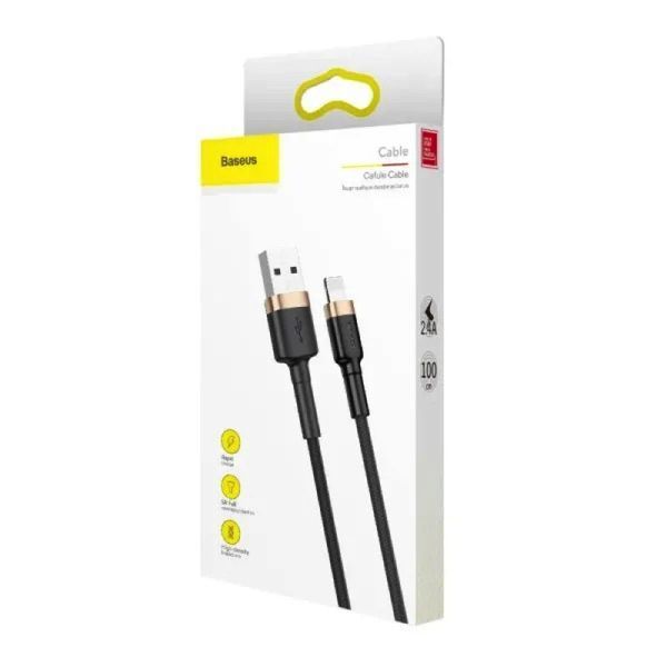 Кабель Baseus Cafule Cable USB For Lightning 2.4A 1m Gold+Black CALKLF-BV1 фото