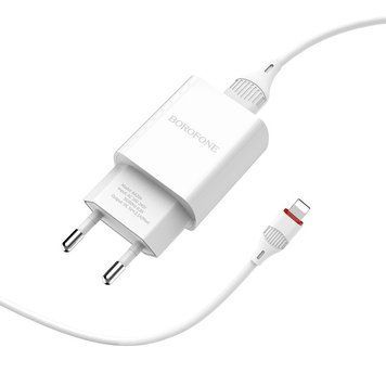 Мережевий зарядний пристрій з кабелем BOROFONE BA20A Sharp single port charger set(Lightning) 10.5W White 6931474700728 фото