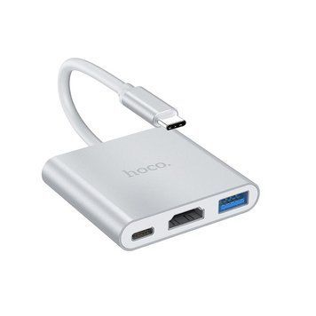 USB-хаб HOCO HB14 Easy use Type-C adapter(Type-C to USB3.0+HDMI+PD) Silver 6931474725790 фото