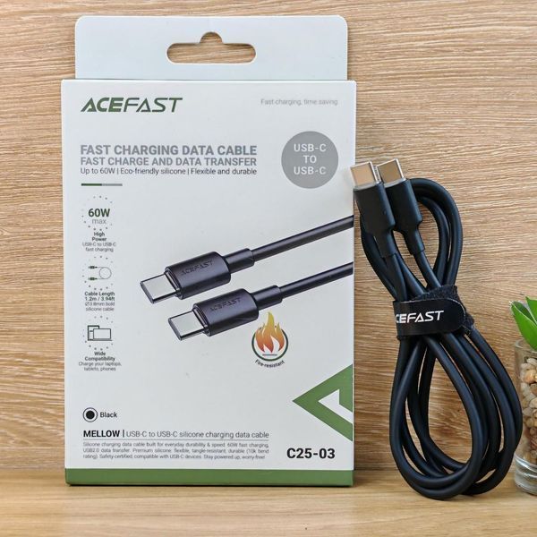 Кабель ACEFAST C25-03 USB-C to USB-C silicone charging data cable Black 6974316287063 фото