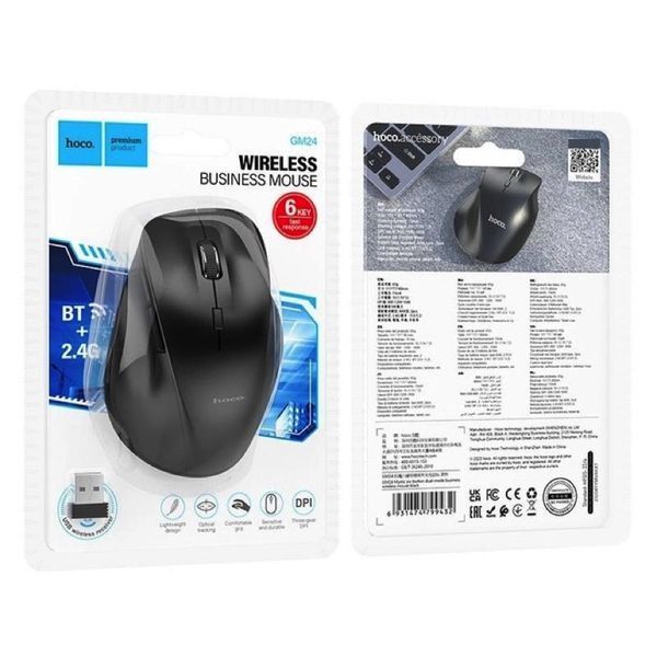 Маніпулятор миша HOCO GM24 Mystic six-button dual-mode business wireless mouse Black 6931474799432 фото