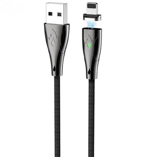 Кабель USB Hoco U75 Lightning Cable LED magnetic Blaze 1.2 M 3A Black 1237 фото