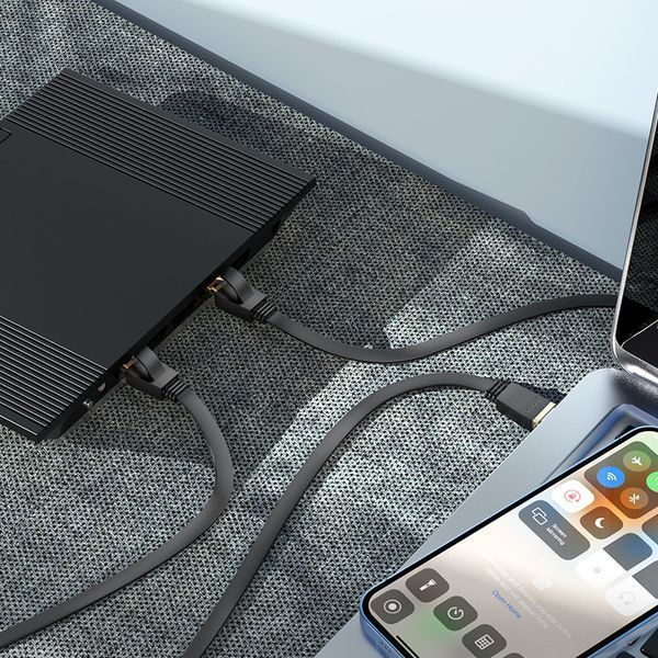 Мережевий кабель HOCO US07 General pure copper flat network cable(L=10M) Black 6931474780713 фото