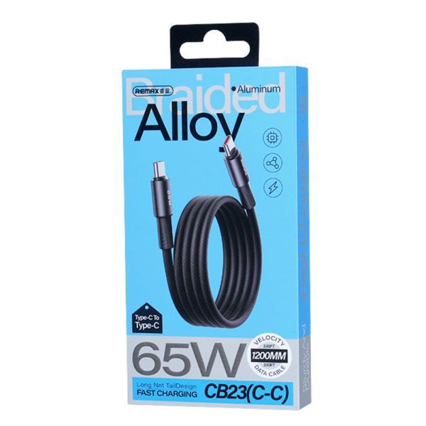 Кабель REMAX WindSpeed Series Fast charging aluminum alloy braided data cable 1.2M CB25/CB23 (C-C) 65W - Black 6954851216414 фото