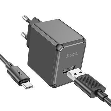 Мережевий зарядний пристрій з кабелем HOCO CS11A Ocean single port charger set(Type-C) Black 6942007603607 фото