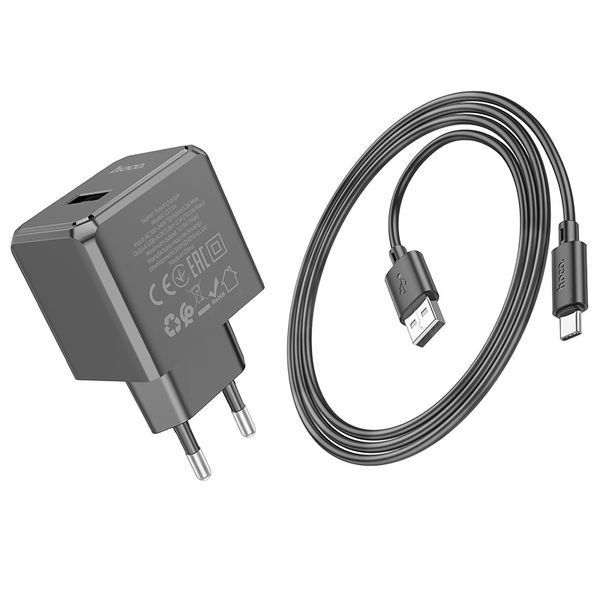 Мережевий зарядний пристрій з кабелем HOCO CS11A Ocean single port charger set(Type-C) Black 6942007603607 фото