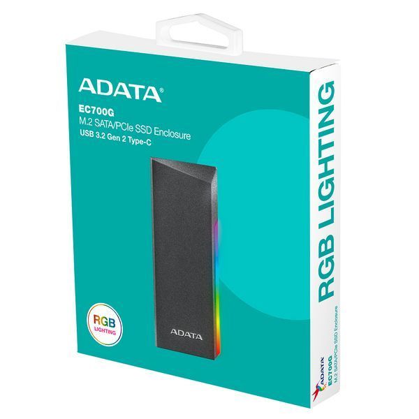 Зовнішня кишеня для накопичувача A-DATA EC700G для SSD M.2 PCIe/SATA USB3.2 Gen2 Type-C Black AEC700GU32G2-CGY фото