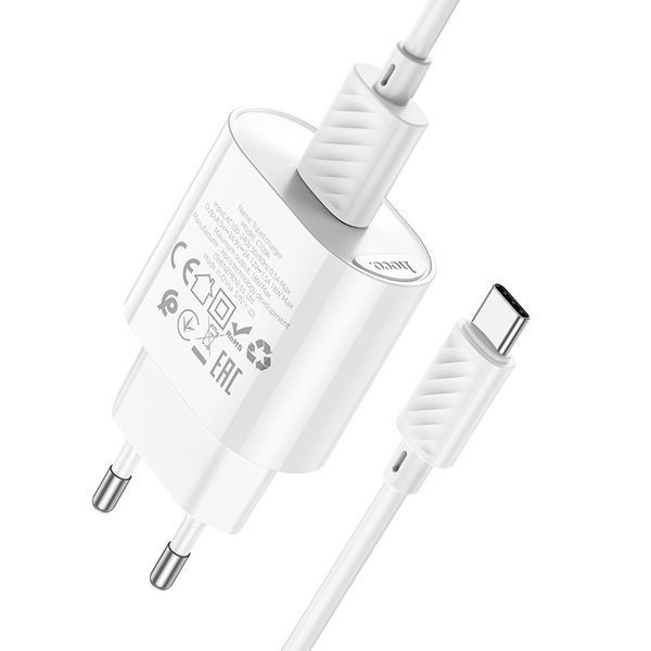 Мережевий зарядний пристрій HOCO C109A Fighter single port QC3.0 charger set(Type-C) White 6931474784834 фото