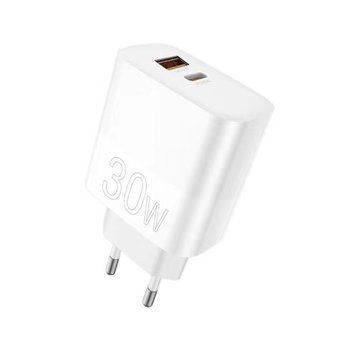 Мережевий зарядний пристрій WUW-C208 30W PD USB-C + USB QC3.0 18W white 6972573333417 фото