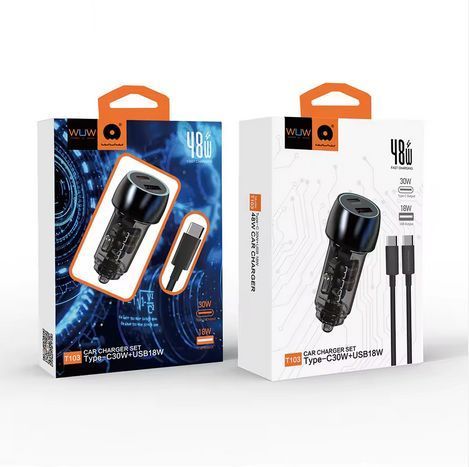 Автомобільний зарядний пристрій WUW-T103C PD 30W +QC 3.0 18W black 6978749570440 фото