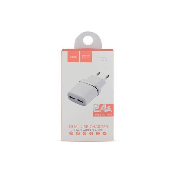 Сетевое зарядное устройство HOCO C12 Smart dual USB charger 12W White 6957531047759 фото