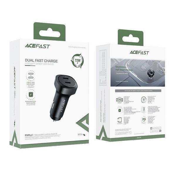 Автомобільний зарядний пристрій ACEFAST B2 72W dual USB-C metal car charger 6974316280361 фото