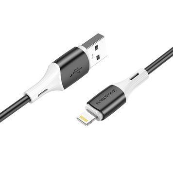 Кабель BOROFONE BX79 USB to iP 2.4A, 1m, silicone, silicone connectors, Black 6974443384741 фото