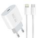 Мережевий зарядний пристрій з кабелем WUW-T79L PD 20W USB C charger with type c to lightning cable 6972573336234 фото 1