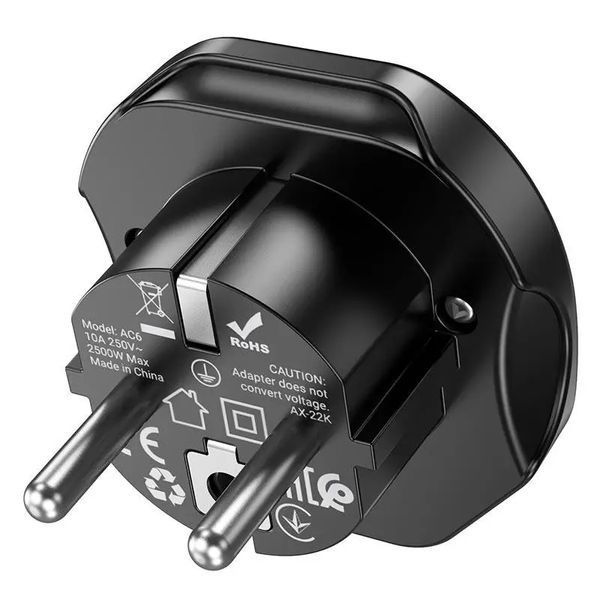 Мережевий адаптер HOCO AC6 Unimpeded universal conversion plug Black 6931474791511 фото