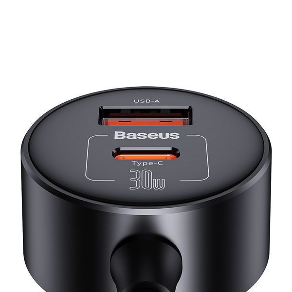 Автомобільний зарядний пристрій Baseus High Efficiency Pro 1-for-2 Car Cigarette Lighter 30W Cosmic Black C00455300121-00 фото