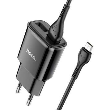 Мережевий зарядний пристрій HOCO C88A Star round dual port charger set(Micro) 12W Black 6931474749529 фото