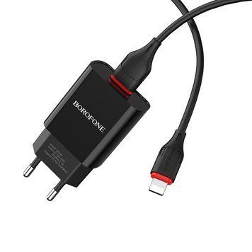 Мережевий зарядний пристрій BOROFONE BA20A Sharp single port charger set(Lightning) 10.5W Black 6931474702128 фото