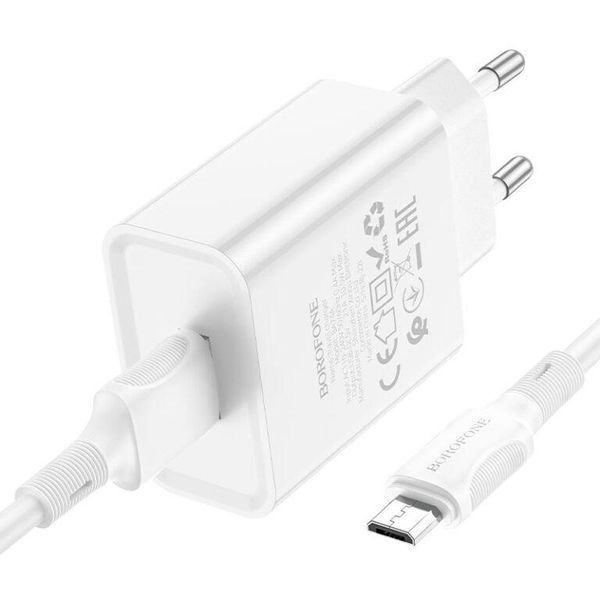 Мережевий зарядний пристрій з кабелем BOROFONE BA74A Aspirer single port charger set(Micro) White 6974443388664 фото