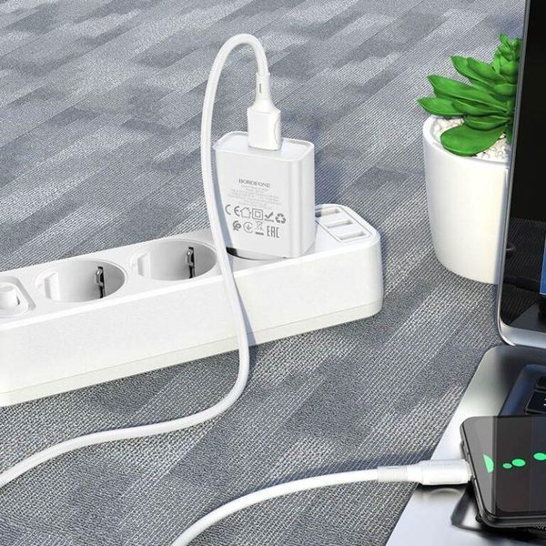 Мережевий зарядний пристрій з кабелем BOROFONE BA74A Aspirer single port charger set(Micro) White 6974443388664 фото