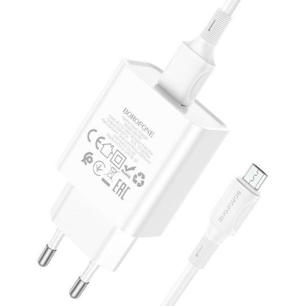 Мережевий зарядний пристрій з кабелем BOROFONE BA74A Aspirer single port charger set(Micro) White 6974443388664 фото