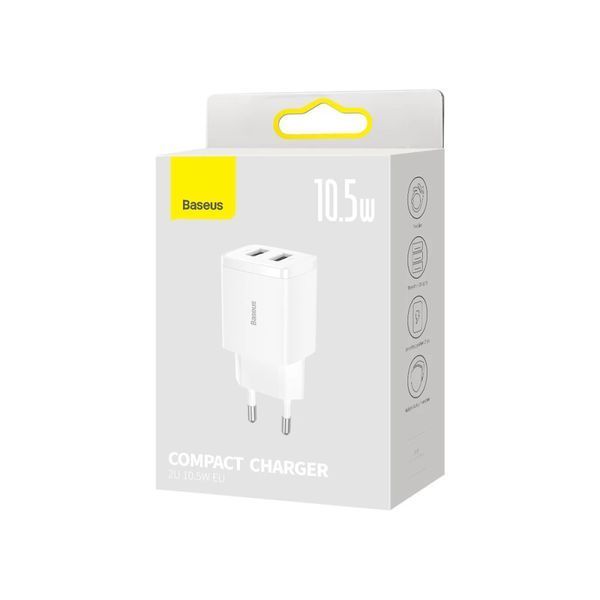Мережевий зарядний пристрій Baseus Compact Charger 2U 10.5W EU White CCXJ010202 фото
