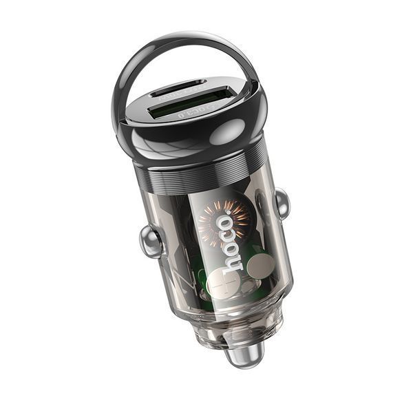 Автомобільний зарядний пристрій HOCO Z53A Vision PD30W+QC3.0 car charger Transparent Black 6942007611305 фото