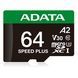 Карта пам'яті microSDXC (UHS-1 U3) A-DATA SPEED PLUS 64Gb Class 10 V30 A2 (R-160Mb/s W140Mb/s) (adapter SD) UD64GUI3V30A2SP-RA1 фото 3