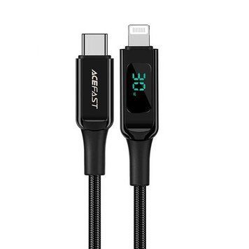 Кабель ACEFAST C6-01 Type-C to iP, 3A, 30W, 1.2m, nylon, zinc connectors, Black 6974316281030 фото